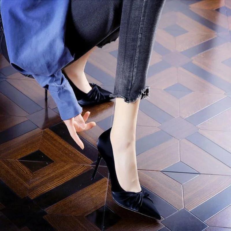 Fashion On Heeled Women's Shoes Evening Pointed Toe Thin Heels Ladies Footwear Beige Luxury Leather Casual Formal Wholesale Genuine Mark