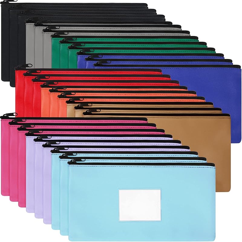 30 Pieces Money Bank Bag with Zipper Money Pouch for Cash 11 x 6 Inch Security Bank Deposit Bag with Clear Window Leatherette Money Cash Coin Wallet