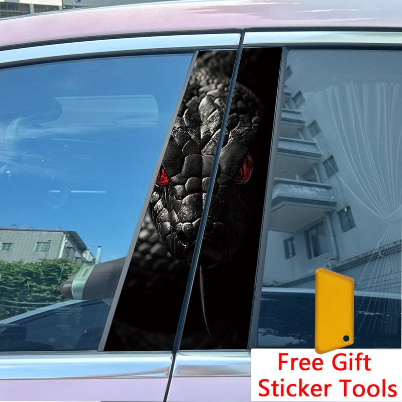 2pcs Halloween skull head snake Halloween viper Car Center Pillar Sticker B-Pillar Protective Film Decoration Decals