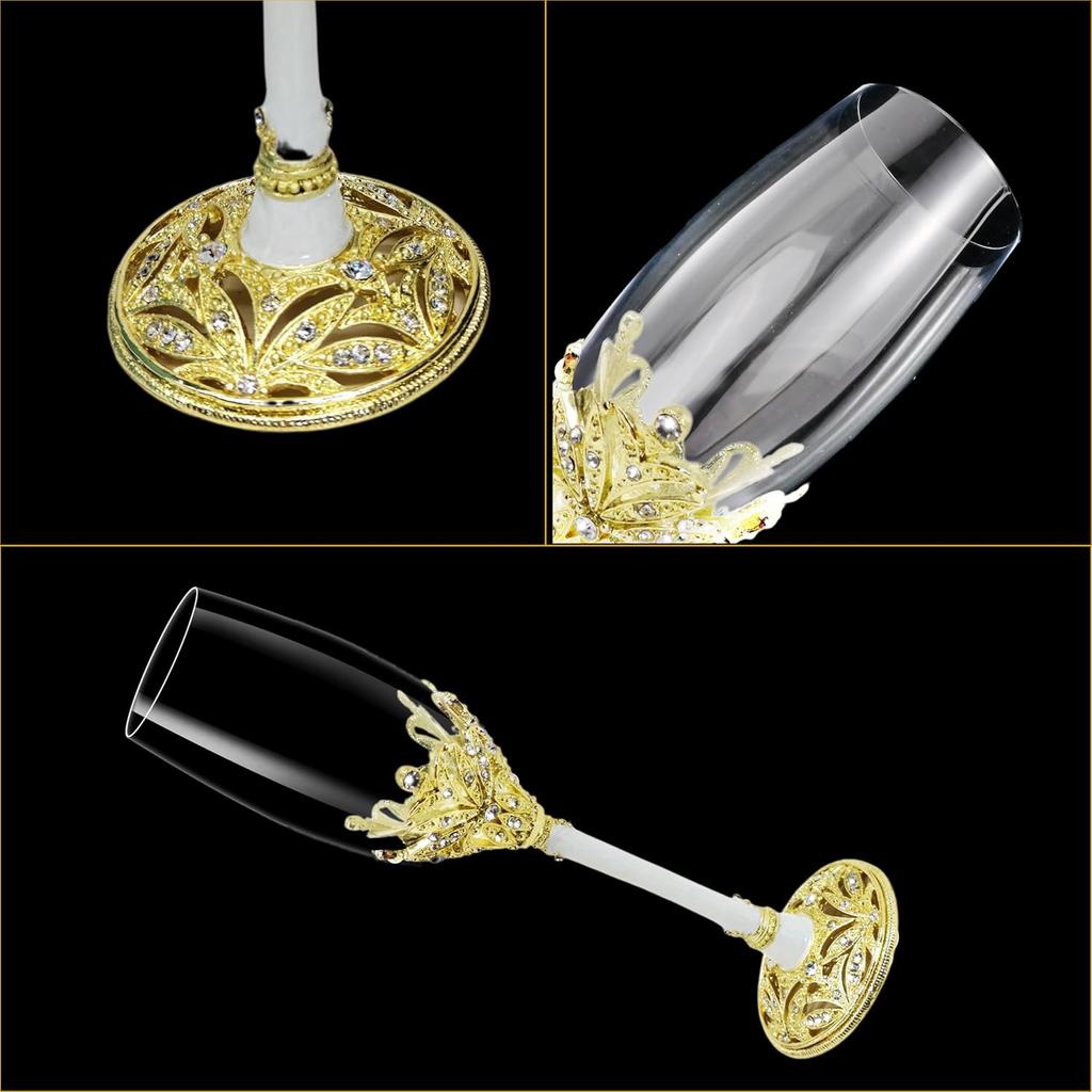 Gold Champagne Flutes 7oz - Wedding Toasting Glasses for Bride & Groom, Engagement & Bridal Shower Gifts