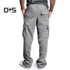 Men Spring Fall Pants with Multi Pockets Drawstring Elastic Waist Wide Leg Plus Size Sweatpants Stretchy Slacks Solid Color Loose Street Style Sport