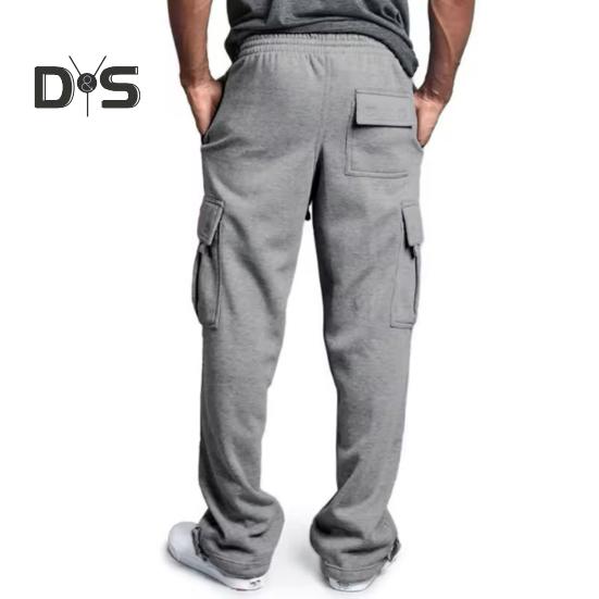 Men Spring Fall Pants with Multi Pockets Drawstring Elastic Waist Wide Leg Plus Size Sweatpants Stretchy Slacks Solid Color Loose Street Style Sport