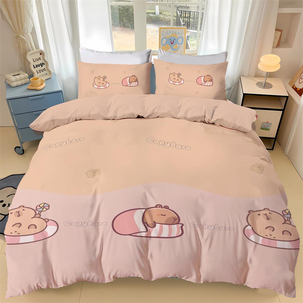 3D Süßes Capybara Motiv Bettwäsche Set Capybara Bettbezug Kissenbezüge Erwachsene und Kinder Bettdeckenbezug Einzel Doppel Groß