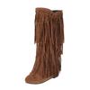Large size boots autumn and winter new women's boots casual fringed boots college style flat-bottomed high boots women's shoes