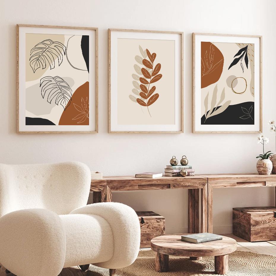 Abstract Geometric Leaves Face Line Boho Wall Art Posters Canvas Painting Print Pictures Modern Living Room Interior Home Decor