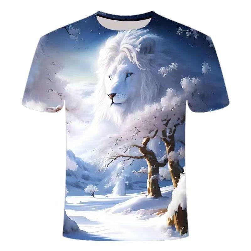 Nové tričko se vzorem letního lva s 3D potiskem Pánské Dámské Módní výstřih s krátkým rukávem Trička Harajuku větší velikosti Kid Man