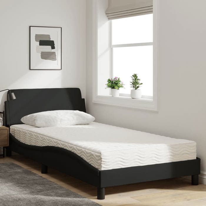 VidaXL Lit avec matelas noir 100x200 cm tissu 3208346