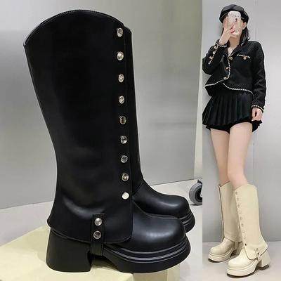 Botas de Caballero con Remaches para Mujer Punta Fina Hasta la Rodilla Botines Chelsea Marca Invierno Nuevo Cremallera Botas de Motociclista para Caminar Mujer Zapatos
