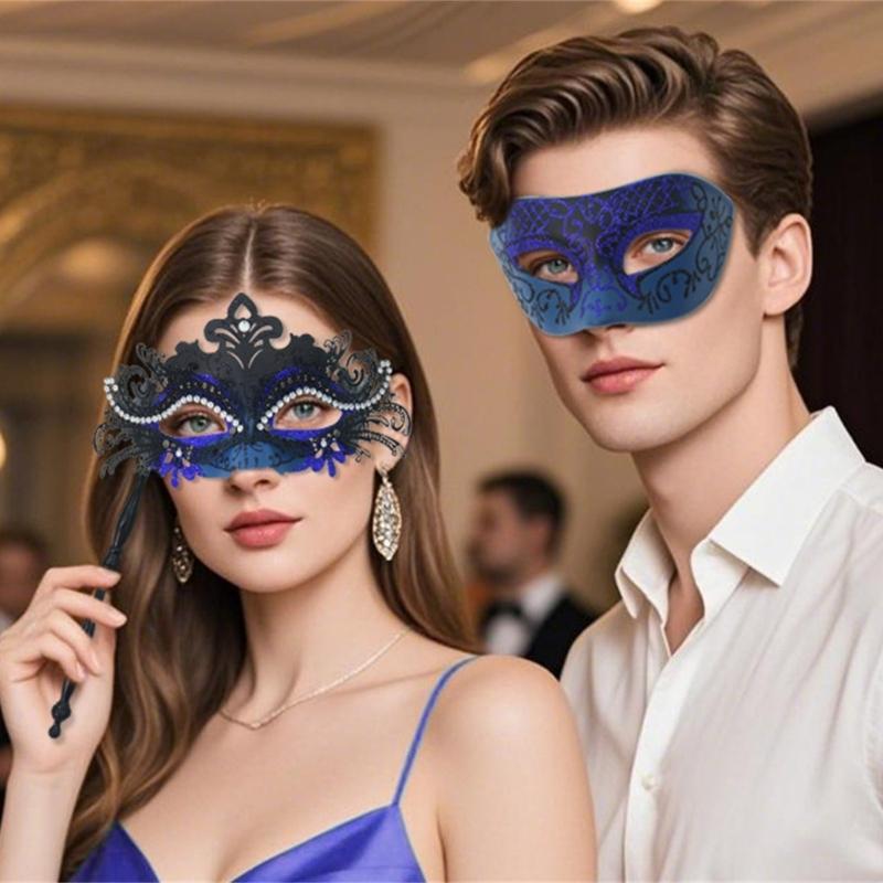 Elegant Detachable Half Face Mask Set With Metal And Rhinestones Decoration For Costume Parties And Halloween