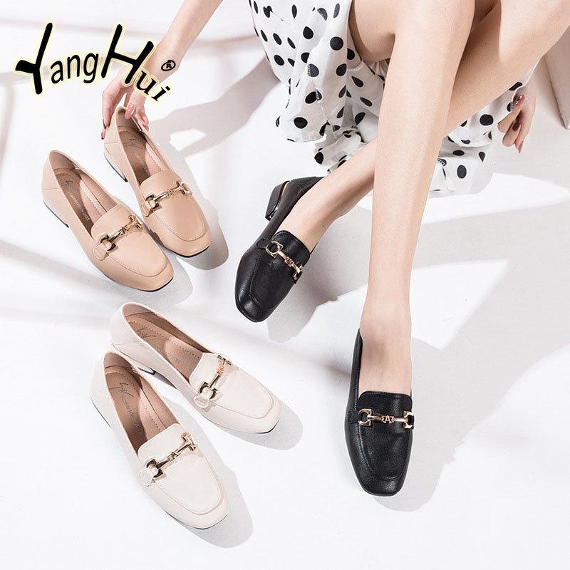 British Style Square Thick Heel Loafers Pumps 2024 New Fashion Khaki Casual Round Toe Women's Shoes Mary Janes Spring Autumn