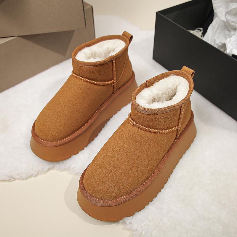 Schneestiefel Damen Muffin dicksohlige Oberbekleidung im Winter 2025 neue Fell integrierte warme Fellschuhe flache Stiefel