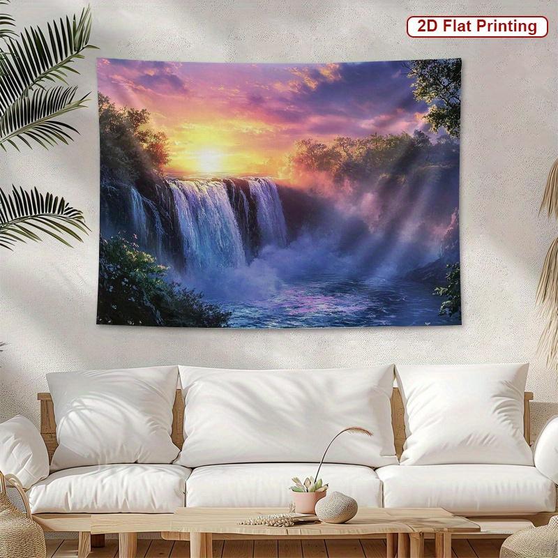 Sunset Waterfall Tapestry  Majestic Cascade Vibrant Sky Nature Art Polyester 5161 in for Bedroom or Dorm