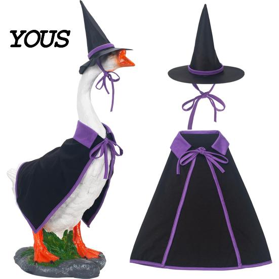 Goose Costume for Yard 1 Set Halloween Outfit, Black Cloak And Pointed Hat, Porch Mysterious Decor 23 Inch Statue Lawn
