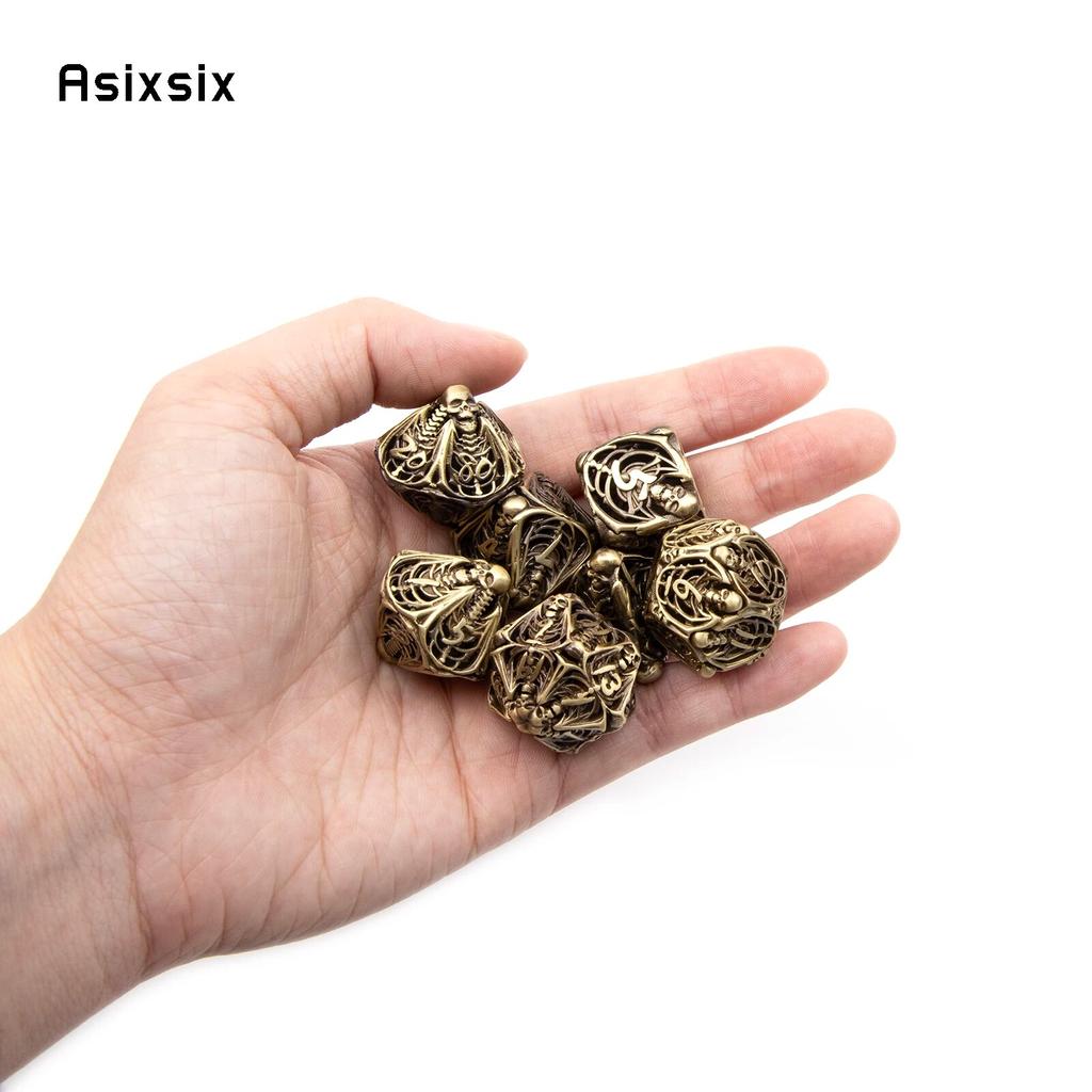 7 sztuk żółta czaszka metalowe kości Hollow metalowy zestaw kości wielościennych nadaje się do odgrywania ról RPG gra planszowa gra karciana