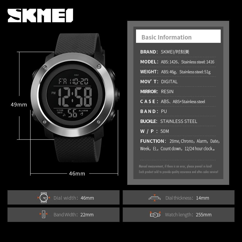 SKMEI 1426 Luxe Digitale Horloge voor Mannen Sport Waterdicht Elektronische Heren Polshorloges Stopwatch Wekker 1416 Reloj Hombre