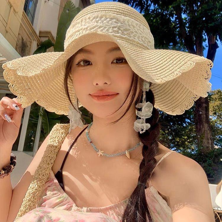 Bow Summer Lace Hat Beach Straw Hat Beach Hat Brim Sun Protection Vacation Sun Hat Sun Hat