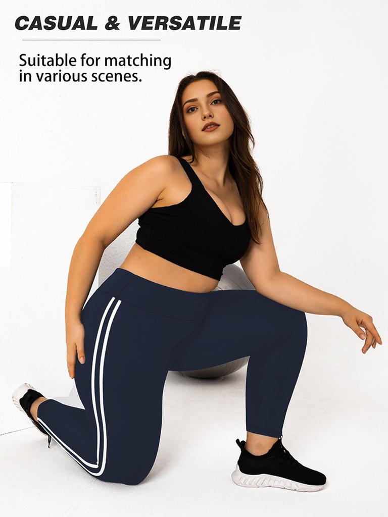 Casual Sports Trousers for Women High-waisted Milk Silk Large Size with Two Side Stripes 9-inch Trousers