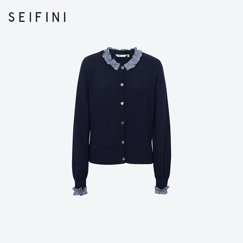 SEIFINI Women s Plaid Ruffled Knit Cardigan M