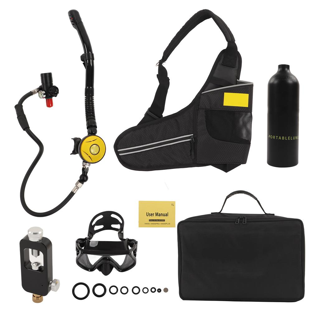 DIDEEP 1L Mini Scuba Diving Tank Pressure Relief Valve Kit with Diving Goggles Strap Bag Refill Adapter