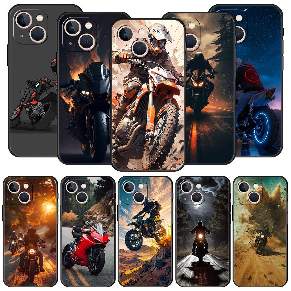 Moto Cross Motorcycle Sports Phone Case For iPhone 17 16 15 Pro Max 11 12 13 14 7 8 Plus SE 2020 X XR XS Cover Soft Black