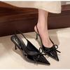 Bow Slingbacks High Heels Sandal For Woman Sexy Pointed Toe Patent Leather High Heels Shoes 2025Summer Elegant Woman Heeled Shoe