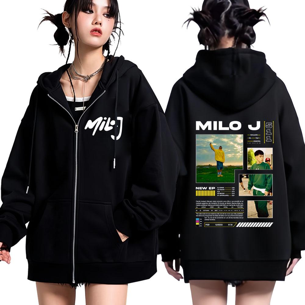 

Rapper Milo J hoodies 511 Album Print Zip Up Hoodie Men Women Hip Hop Oversized Zipper Hoodies Winter Hot Sale Sweatshirts L чорний