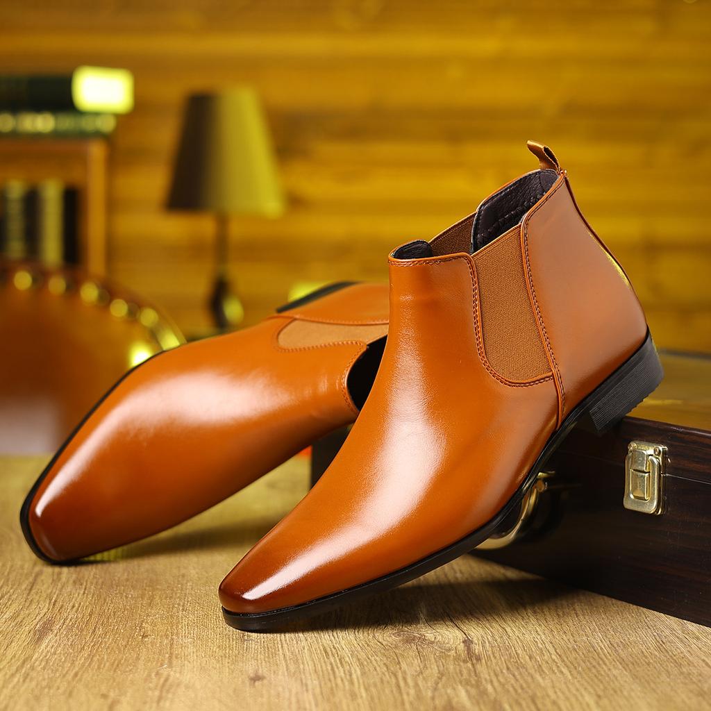 Men's Shoes Luxury Leather Chelsea Boots Designer Soft-soled Business Shoes for Men New Dress Shoes Fashion Ankle Boots Zapatos