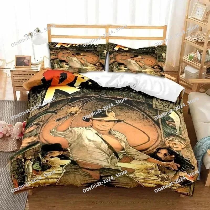 Indiana Jones Das Rad des Schicksals Stilvolles Bettwäsche-Set Bedruckte Bettbezug Laken Kissenbezug Weiche Steppdeckenbezug Voll Queen King Size