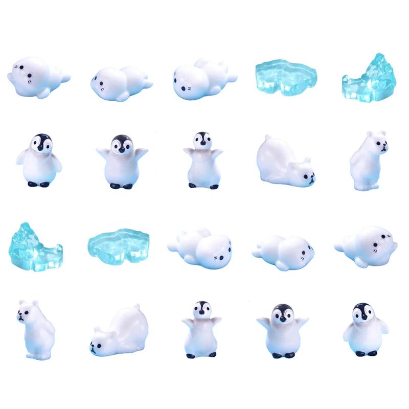 10pcs Realisitic Animals Figurines Resin Polar Bear Penguin Seal Iceberg Figures Miniature Cake Toppers for DIY Create Ornament