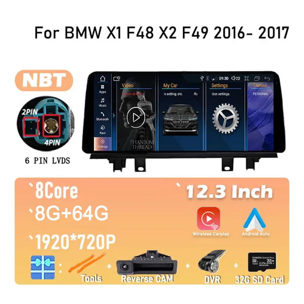 IPS New Android 14 For BMW X1 F48 X2 F49 (2016- 2017)  Car Player GPS Navigation Multimedia Video NBT & 2018 -2020 EVO System