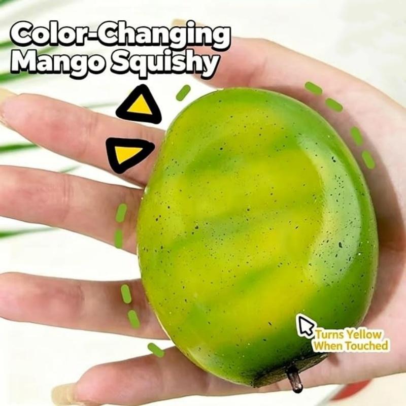 Mango Squishy Fidget Toy Thermal Color Changing Green Slow Rising Yellow Sensory Stress Relief Novelty Desk Gadget Gift Adults