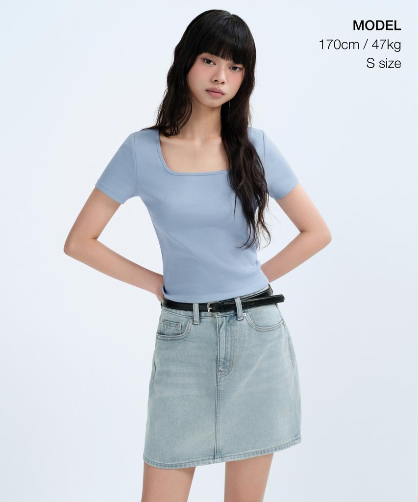 MUSINSA STANDARD WOMAN Women'S Slim Square Neck T-Shirt [Cloudy Blue]