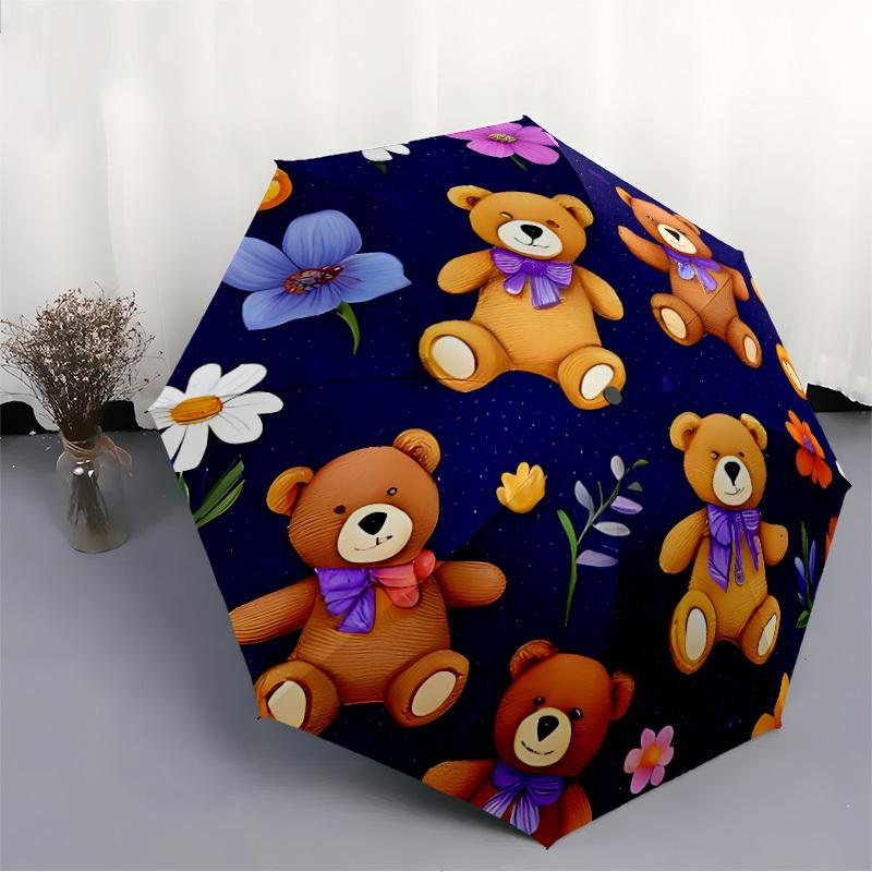 1pc Teddy Bear Floral Pattern Automatic Open/Close Umbrella, Compact Travel Umbrella, 8-Rib Sturdy Frame - Ideal Gift for Friends Yy251118037