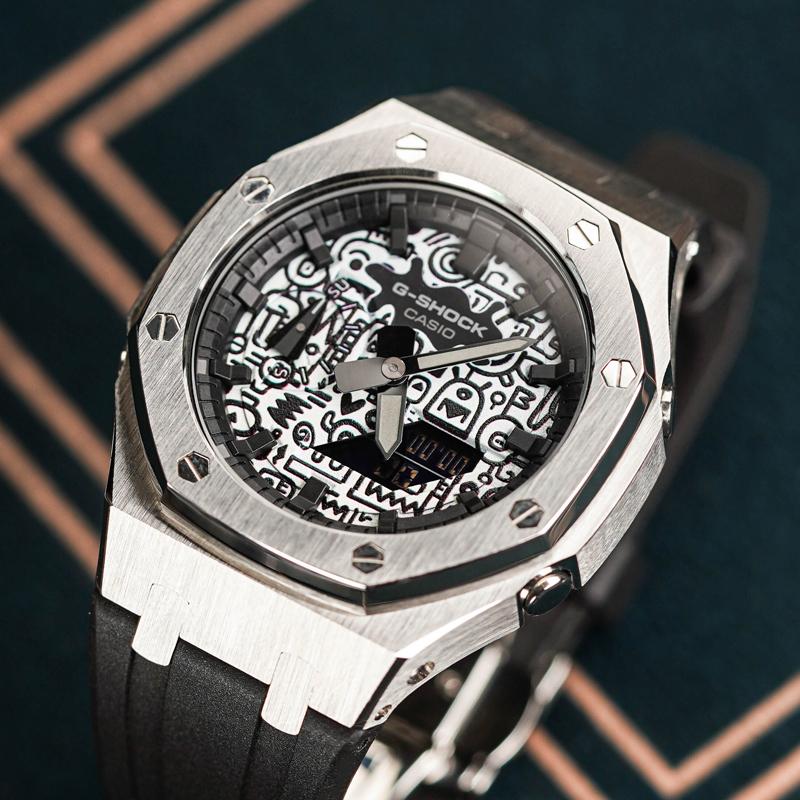 Casio Unisex Sıvı Kristal, Analog Çift Ekran Serisi 48,5 mm Siyah Saat GA-2100-1A1(Watch8--RESSAM)