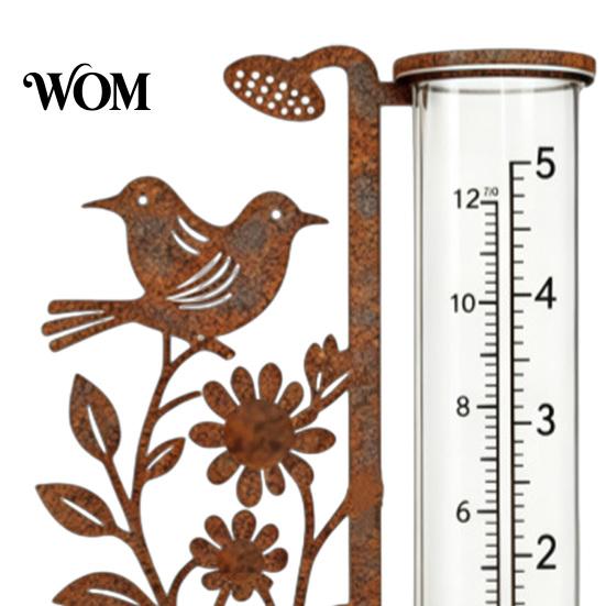 Regenmesser für Garten Außenbereich, 7,8 Zoll Messgeräte zur Niederschlagsmessung, Frostsicher Dekorativer Vogel und Blume Messgerät, Vintage Hof Dekoration Künstlerisch