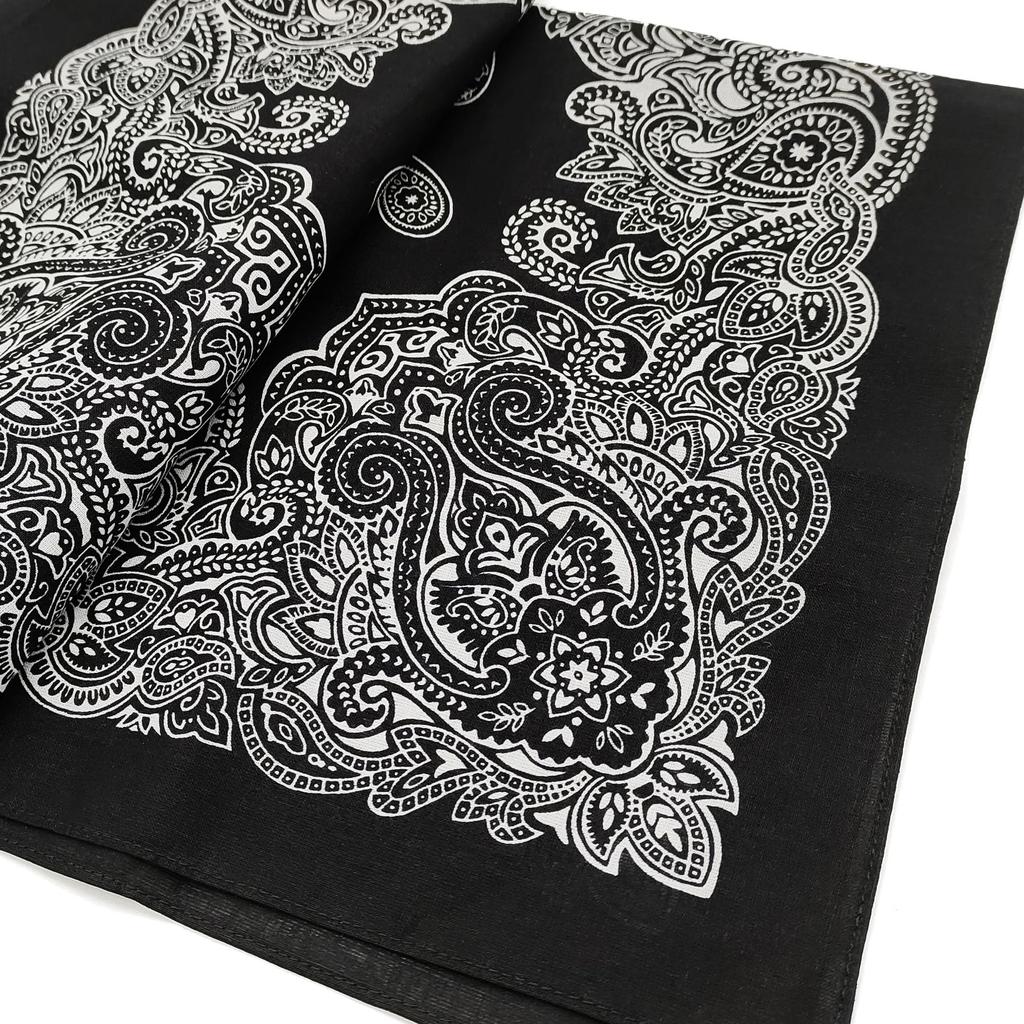 Kakatrend Bandana Black Adult Paisley 100% Cotton Stylish Handkerchief Cotton Bandanna Unisex Durag Large Men's Black 55cm X 55cm