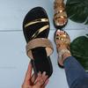 Summer Women Sandals Flat Sandal Sparkle Rhinestone Slide Trendy Women's Beach Sparkly Dressy Slip On Bling Casual Shoes Gold
