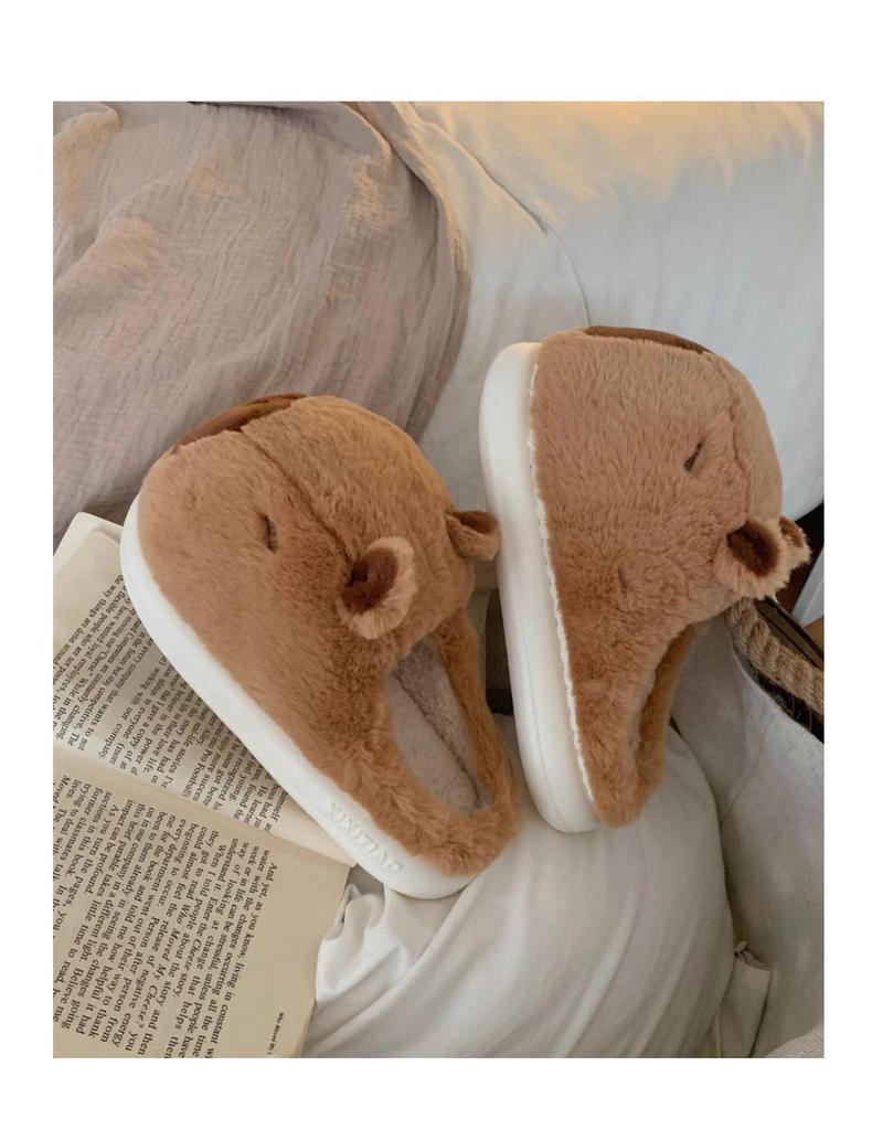 Women's Cute Cartoon Capybara Cotton Slippers - Warm Winter Plush Home Wear