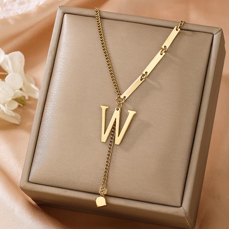 

Women High Hardness Gift Giving Steel Titanium Necklace Daily Casual 26 Letters Tassel Necklace Party Event