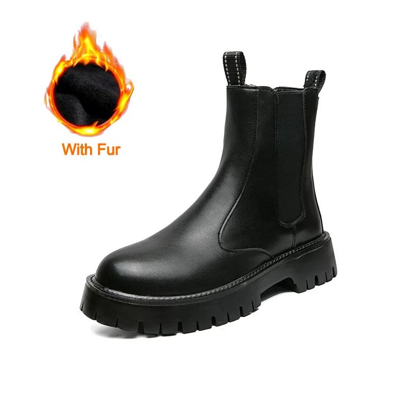 

Модные зимние теплые толстые нескользящие кожаные мужские ботинки модные ботильоны без застежек ручной работы люксовый бренд мужской обуви 43