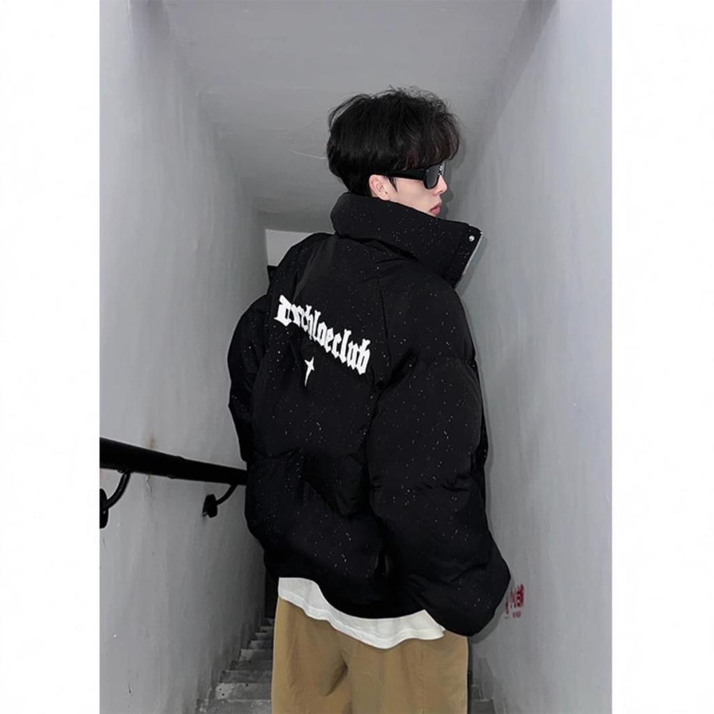 2024 Men's Full Sky Star Warm Cotton Jacket - Thickened, Loose Fit, American High Street Style Casual Winter Outerwear