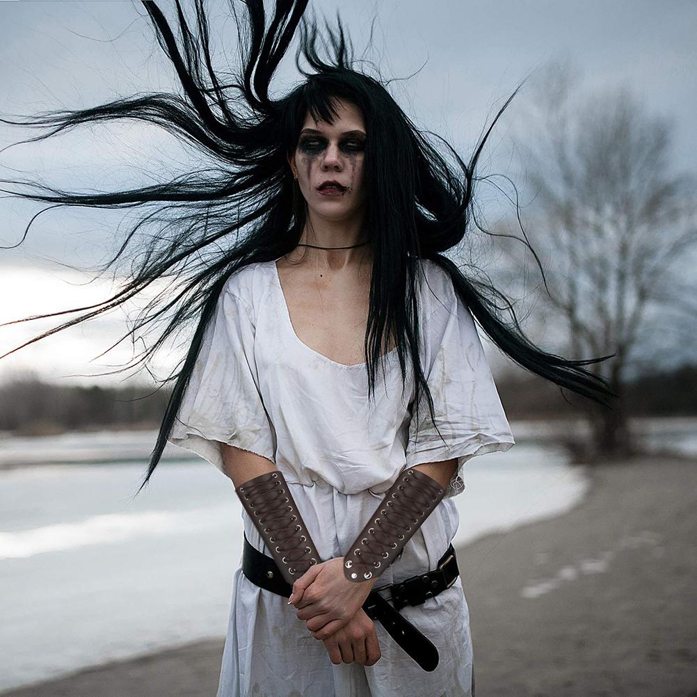 1 Pair Leather Arm Guards Unisex Gauntlet Wrist Guards Laceup Leather Archery Armguards