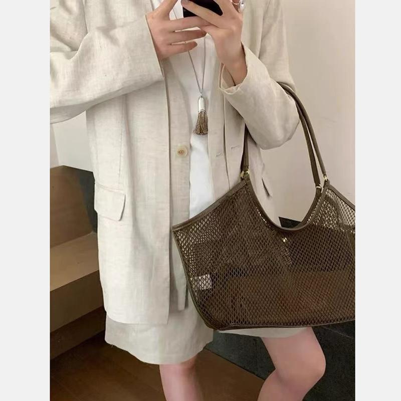 Dámská síťovaná plážová cestovní taška přes rameno s velkou kapacitou, ležérní nákupní taška, úložný prostor na plážové hračky, dutý design rybářské sítě