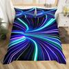 Black Light Duvet Cover Ombre Geometric Queen Bedding Set,Gradient Teal Blue Purple Modern Striped Circle Swirl Comforter Cover