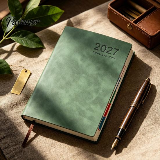 2027 Daily Planner A5 Planner, Imitation Leather 320 Page Schedule Notebook with Thick Paper Writing Diary Ribbon Bookmark, One A Day Organizer