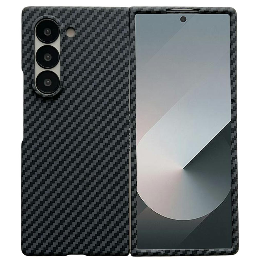 For Samsung Galaxy Z Fold6 5G Magnetic Case Carbon Fiber Texture PC Phone Cover with Screen Protector