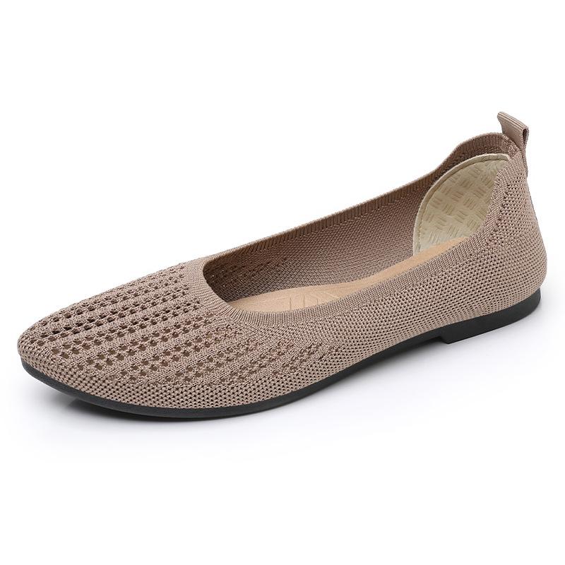 New Summer Women's Shoes Soft Sole Soft Breathable Fashionable Casual Shoes Shallow Mouth Flying Mesh Flat Beanie Shoes