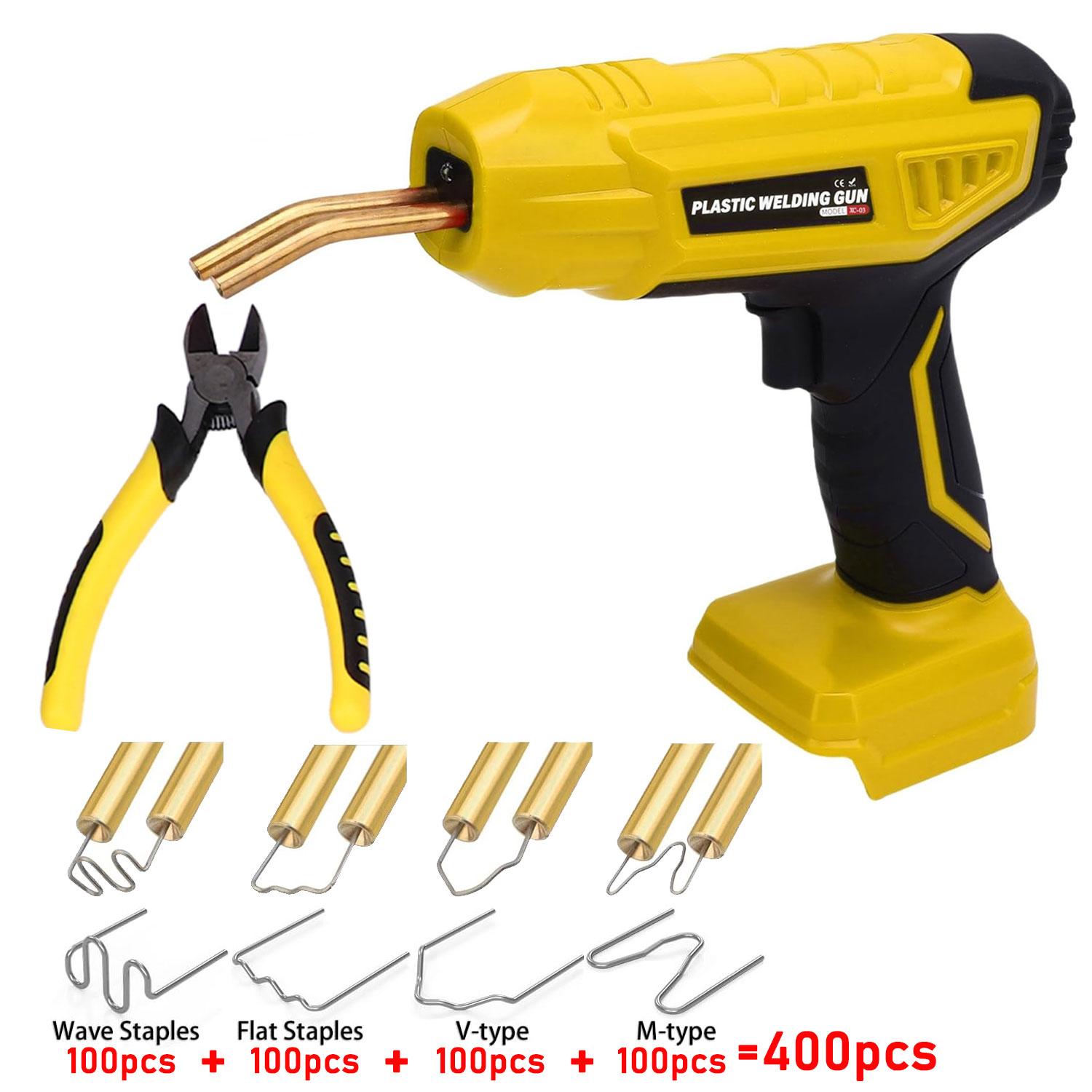 

Basic kit of cordless plastic welding torch, 400pcs staples, 3s fast heating, DeWalt compatible (optional charging base)
