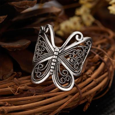 Versatile Vintage Hollow Out Butterfly Ring, Fashionable Ring Accessories, Exquisite Temperament Women'S Ring