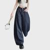 Women's Dark Blue Wide-Leg Jeans, High Waist, Slim Fit, Loose Mopping, Autumn 2024 Collection